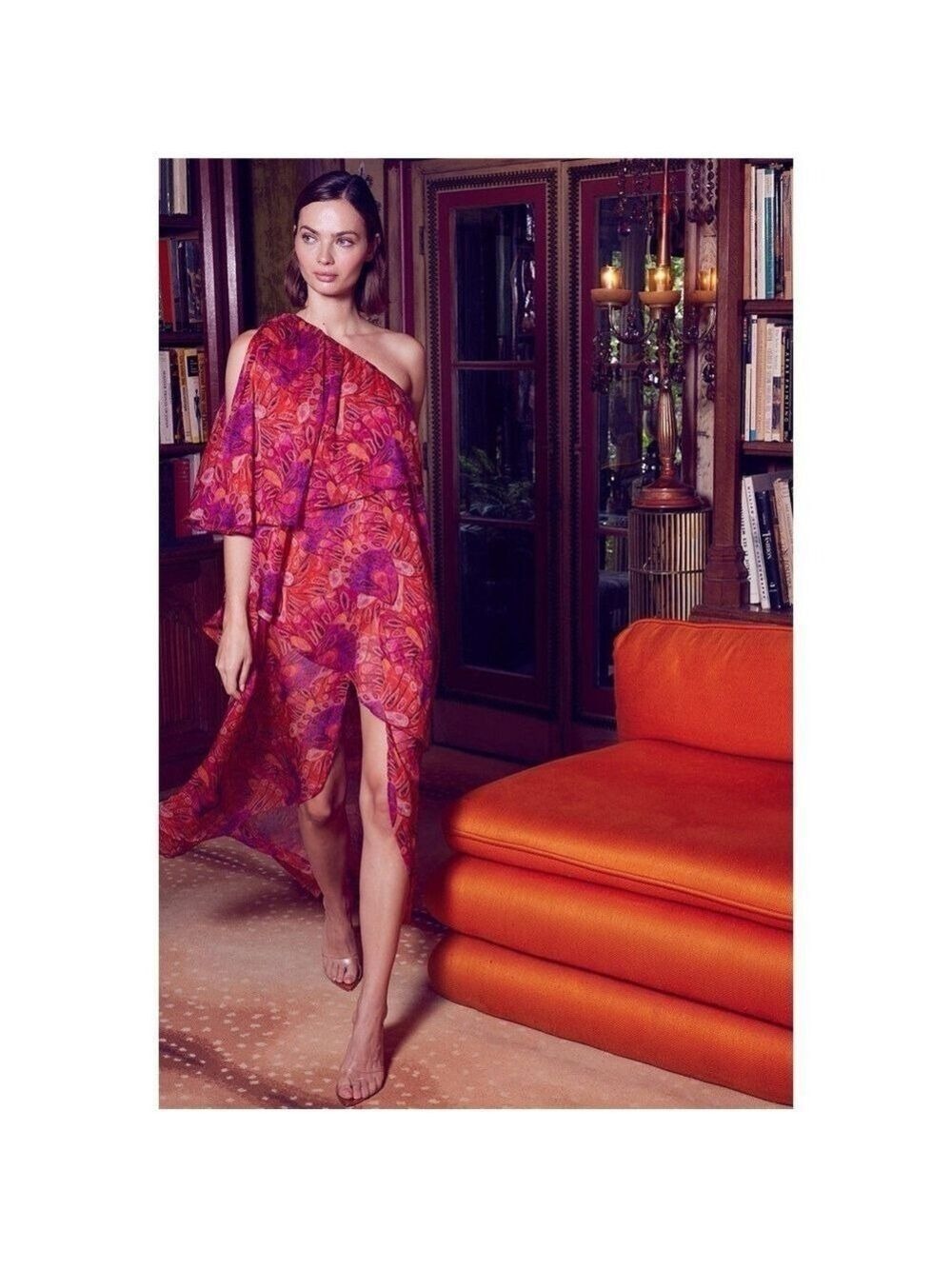Pink and Red Asymmetrical One Shoulder Dress